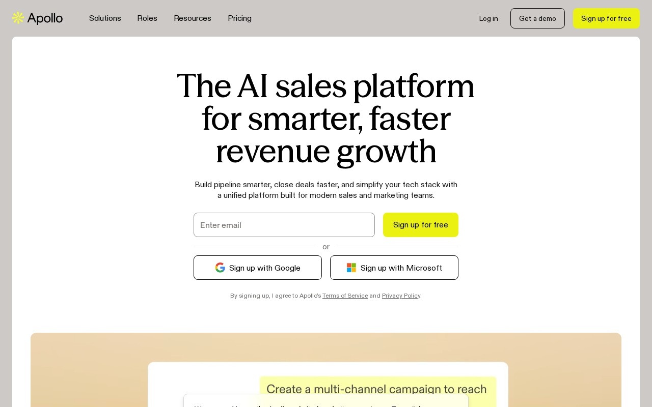 Screenshot of the Apollo.io website