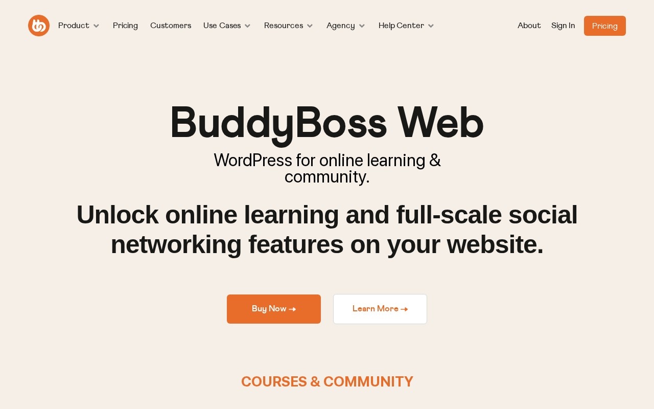 Screenshot of the BuddyBoss website