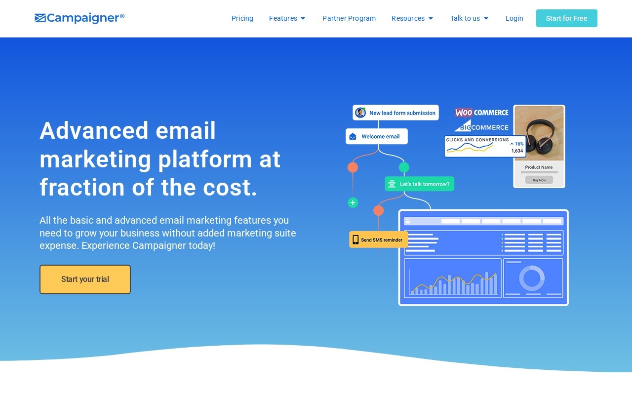 Screenshot of the Campaigner website