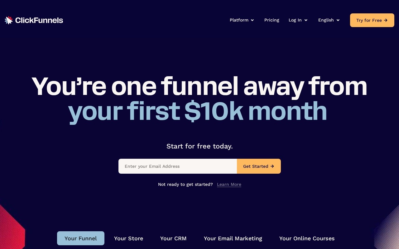 Screenshot of the ClickFunnels website