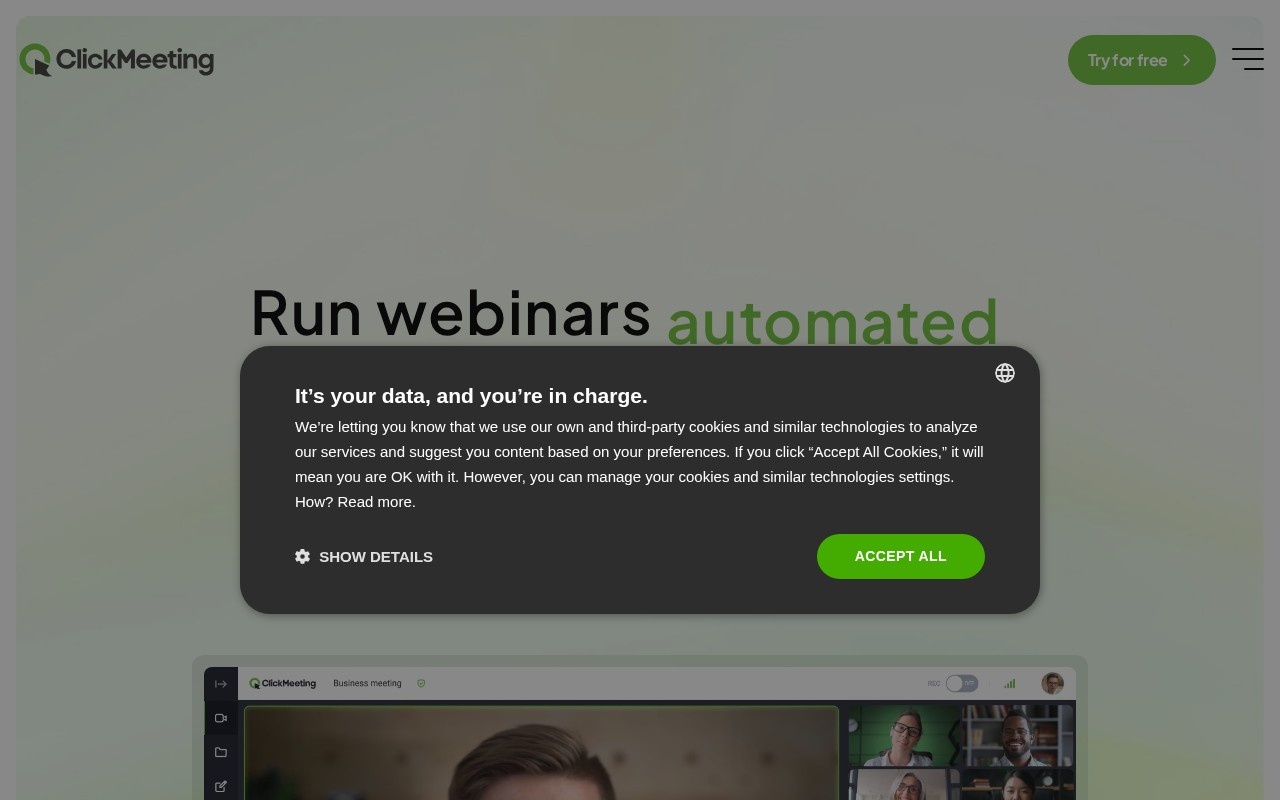 Screenshot of the ClickMeeting website