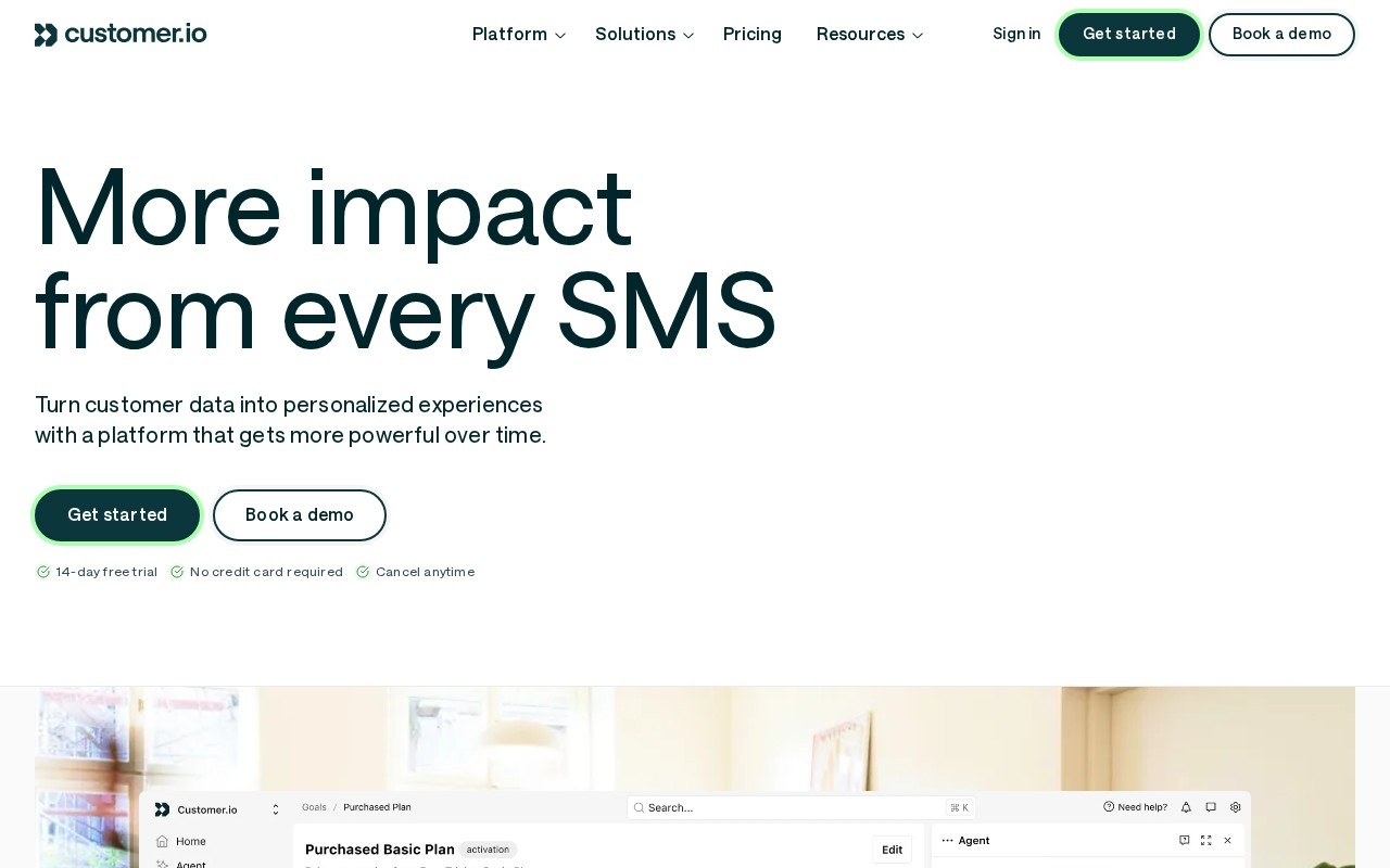Screenshot of the Customer.io website