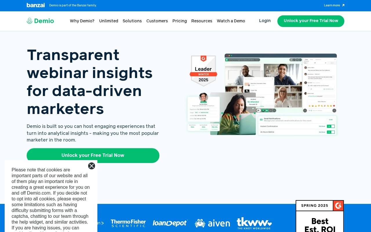 Screenshot of the Demio website