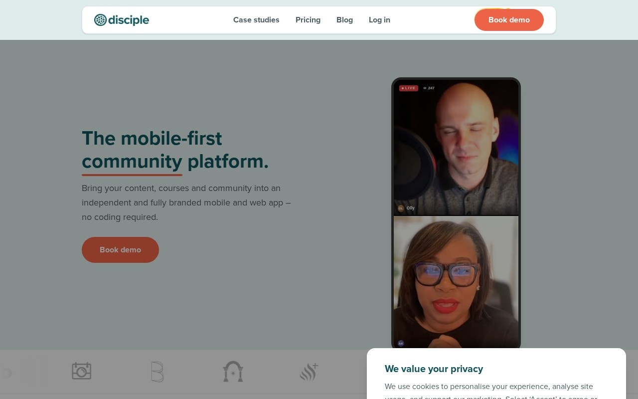 Screenshot of the Disciple website