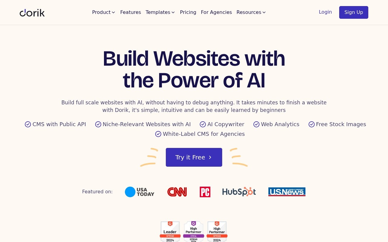 Screenshot of the Dorik website