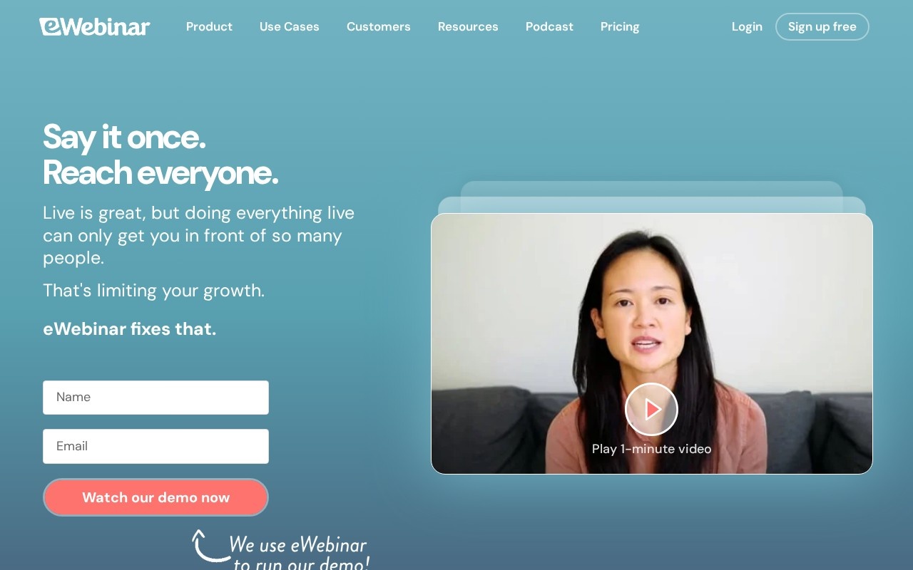 Screenshot of the eWebinar website