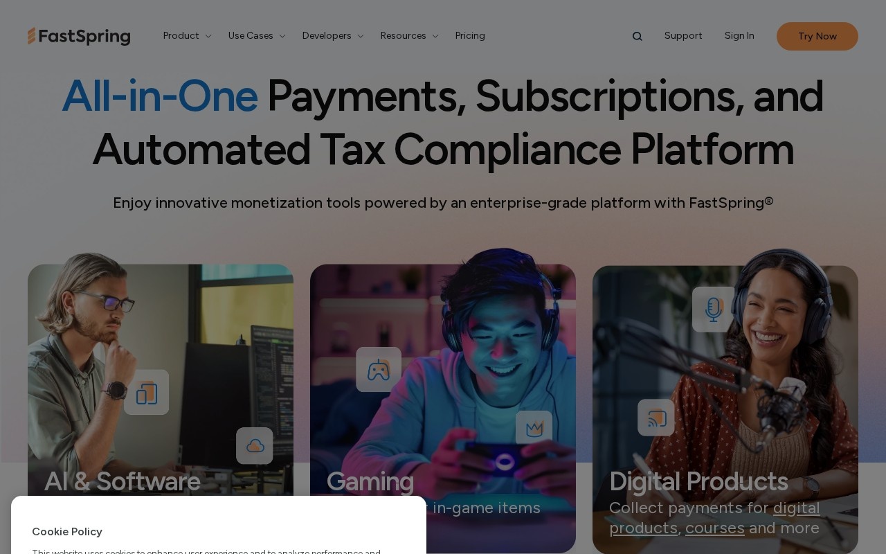 Screenshot of the FastSpring website