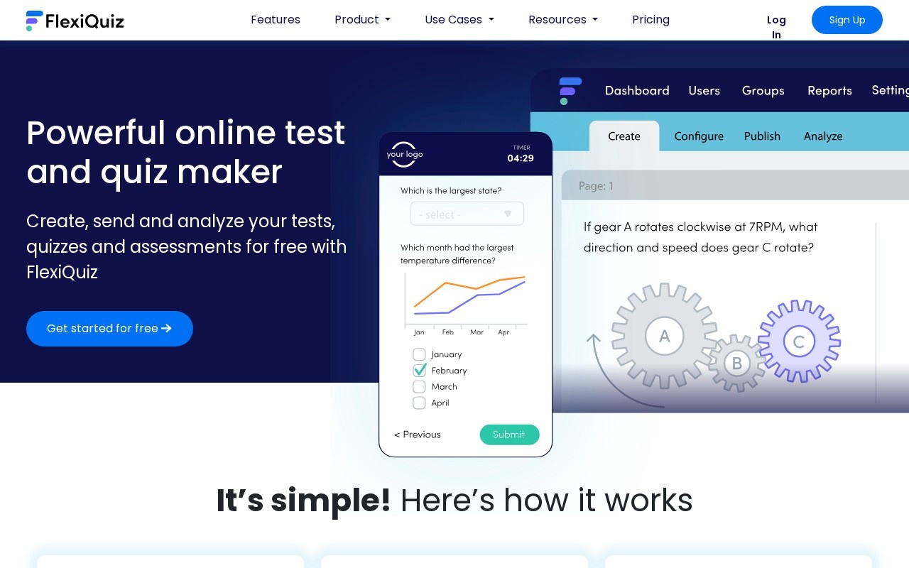 Screenshot of the FlexiQuiz website