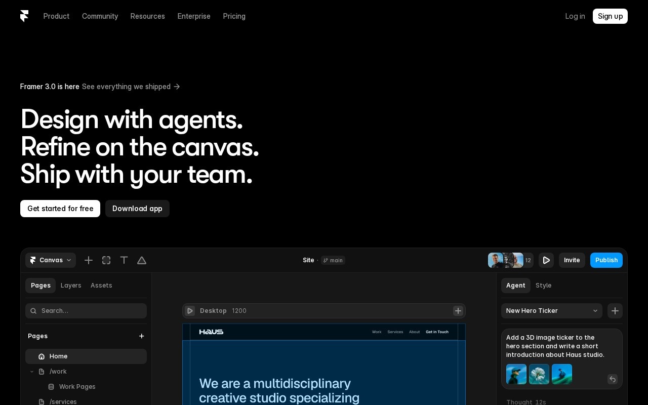 Screenshot of the Framer website