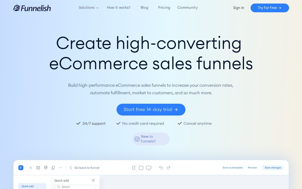 Screenshot of the Funnelish website