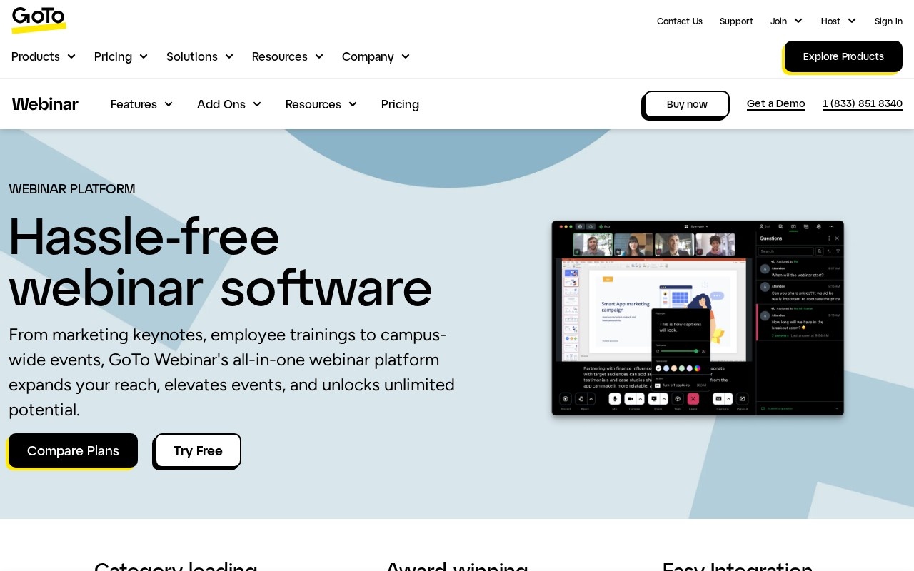 Screenshot of the GoTo Webinar website