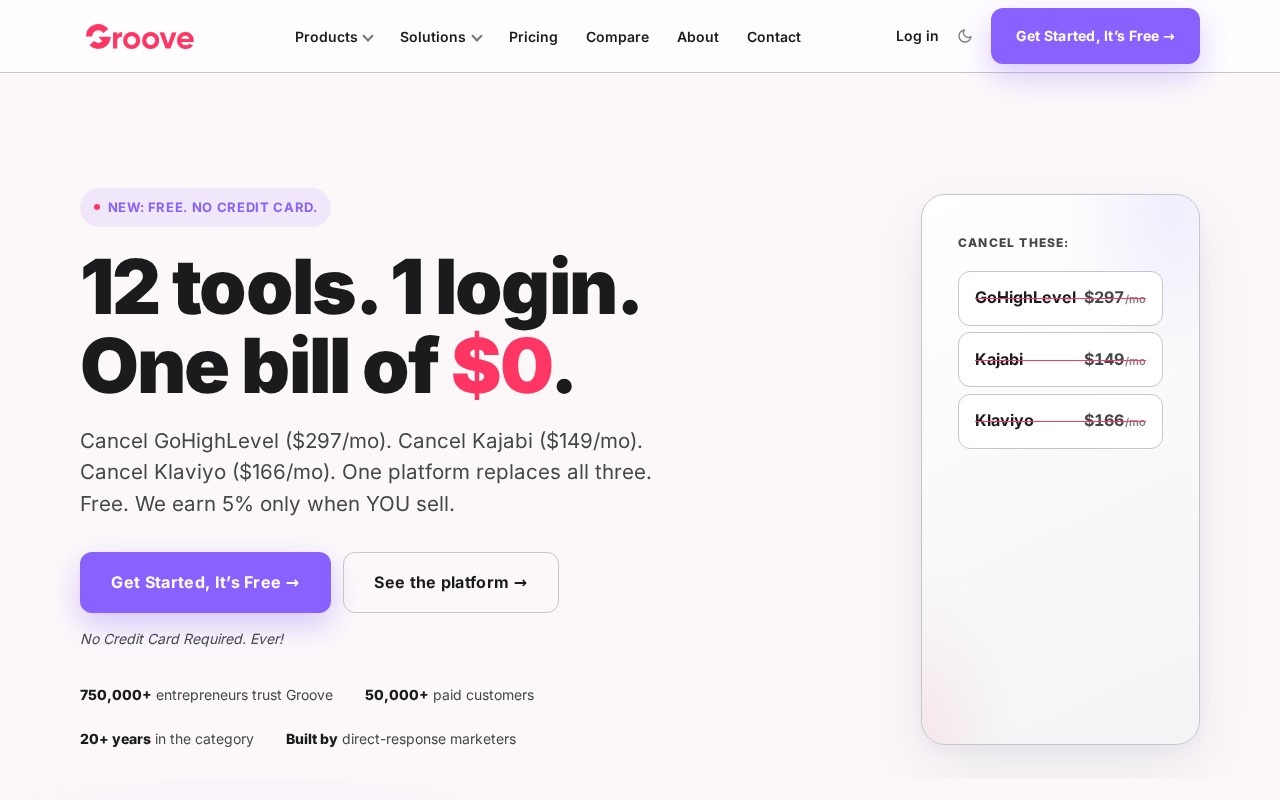 Screenshot of the Groove.cm website