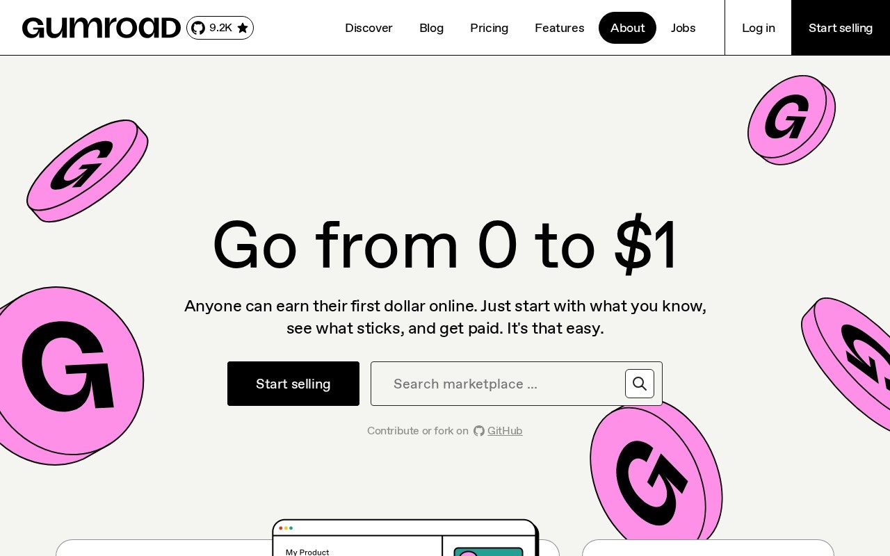 Screenshot of the Gumroad website