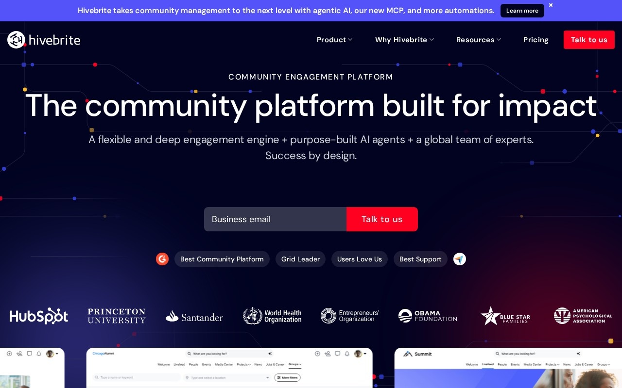 Screenshot of the Hivebrite website