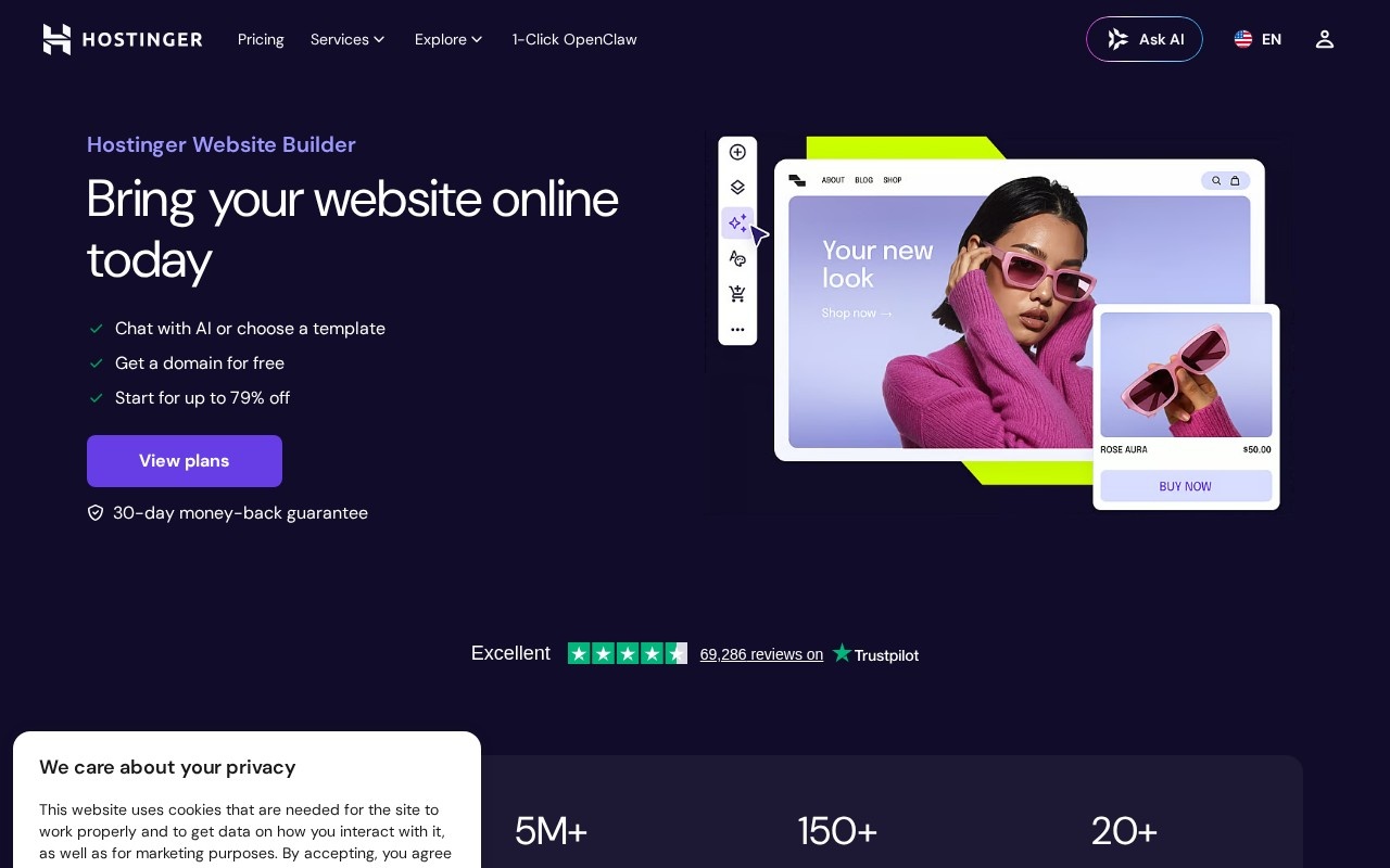 Screenshot of the Hostinger Website Builder website