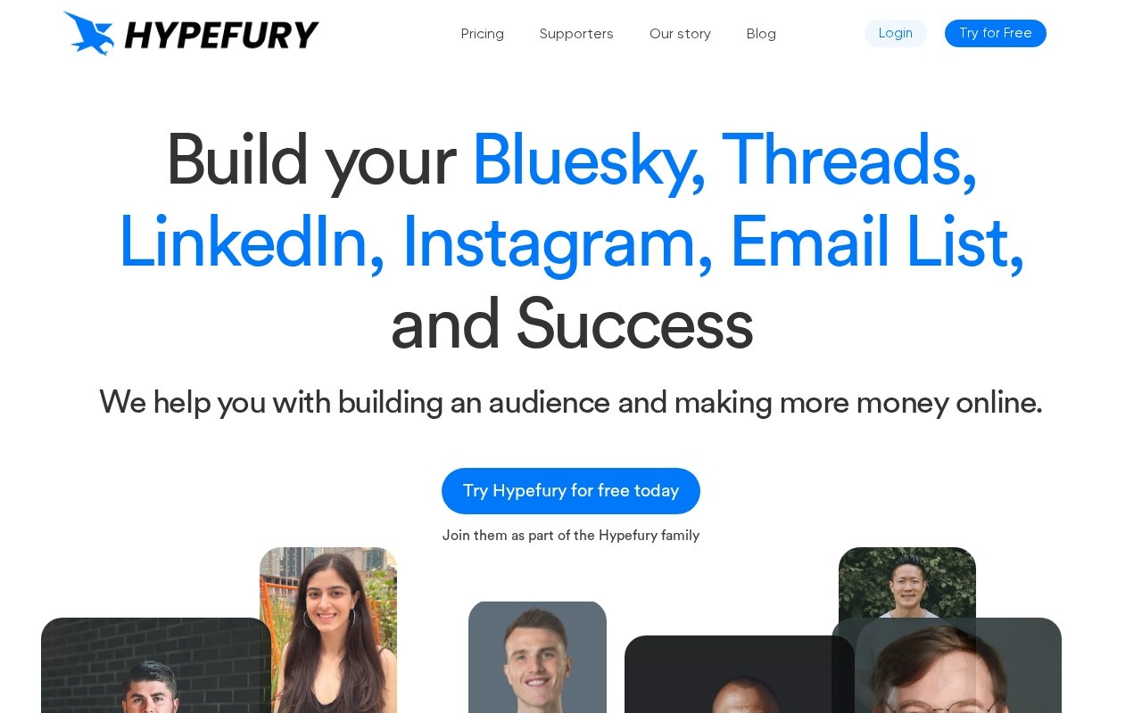 Screenshot of the Hypefury website