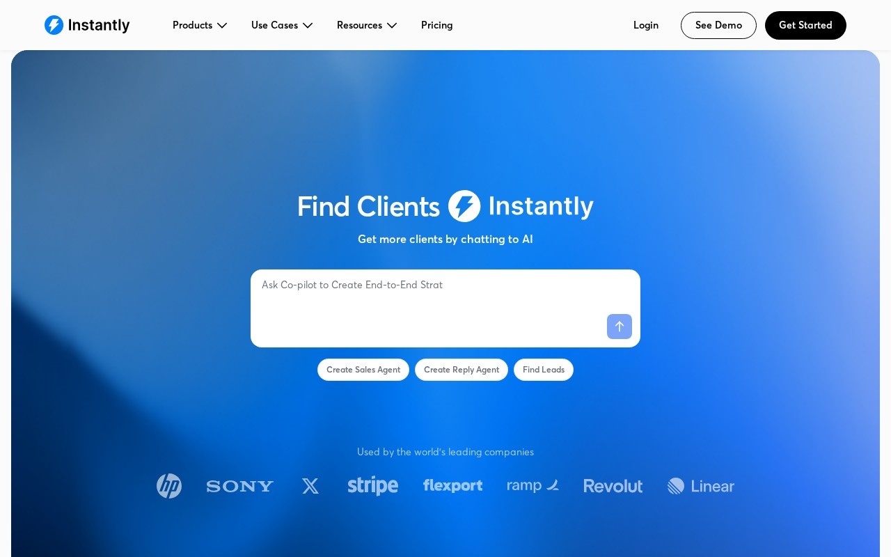 Screenshot of the Instantly website