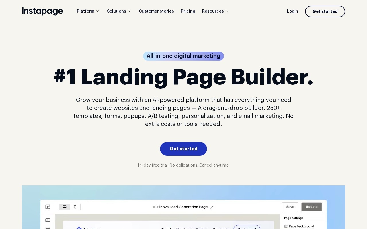 Screenshot of the Instapage website