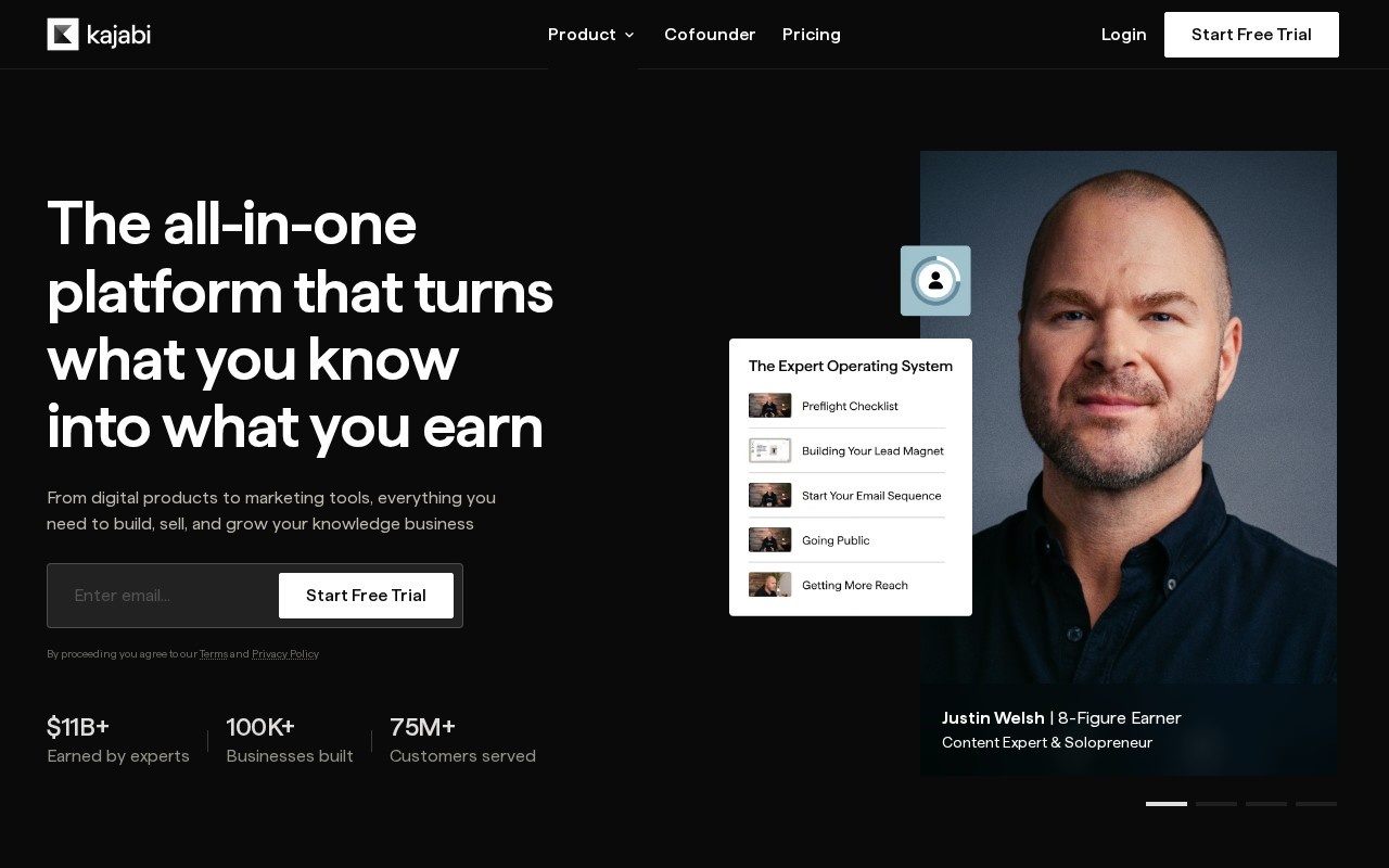 Screenshot of the Kajabi website