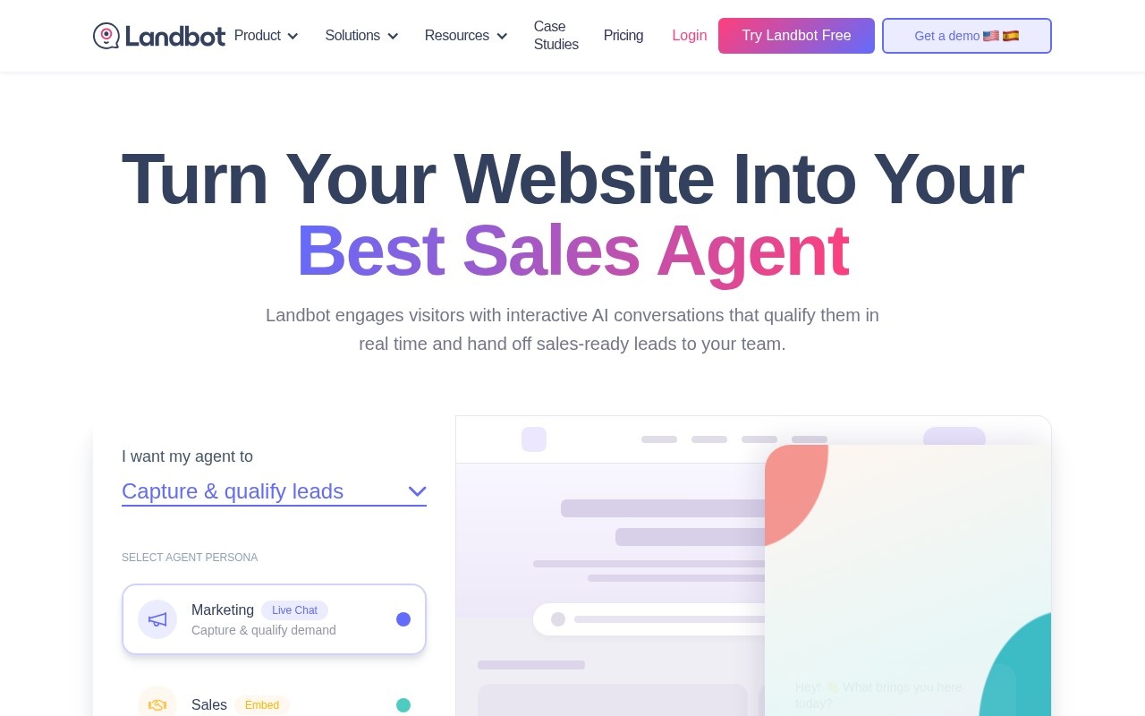 Screenshot of the Landbot website