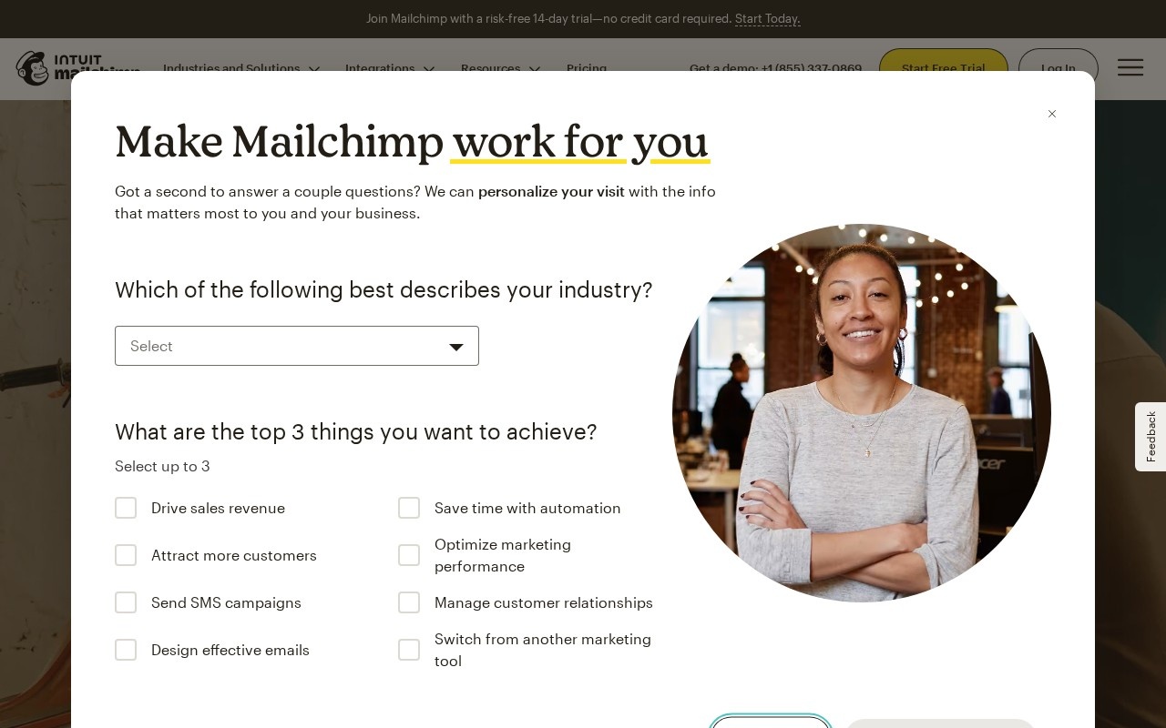 Screenshot of the Mailchimp website