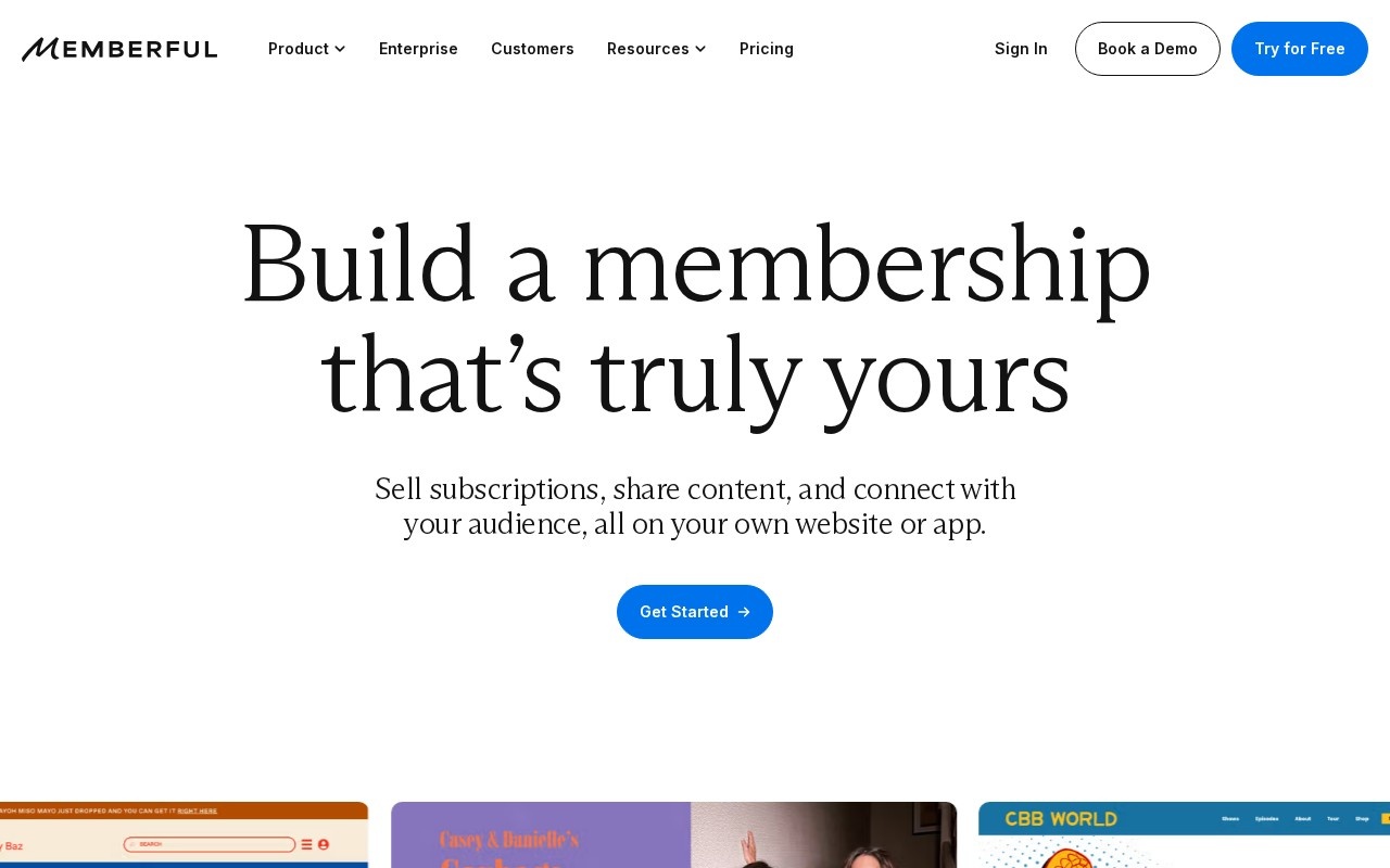 Screenshot of the Memberful website