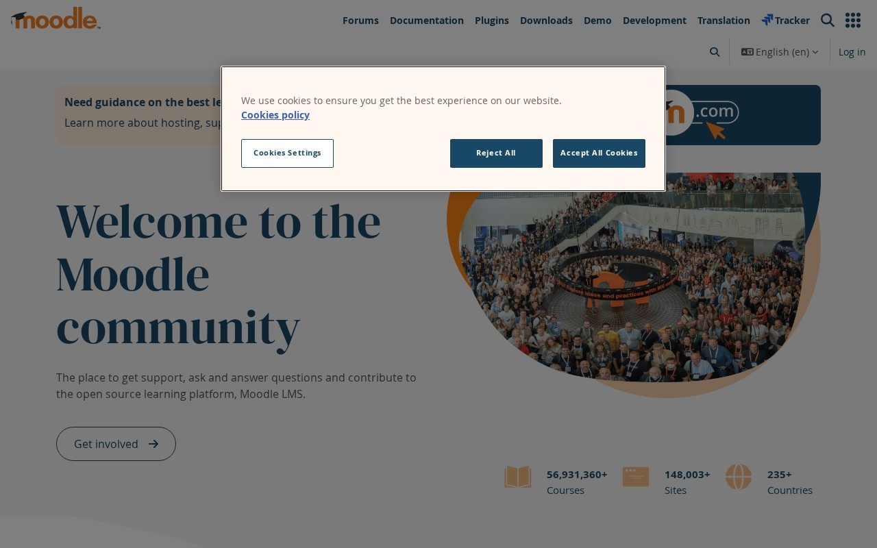 Screenshot of the Moodle website