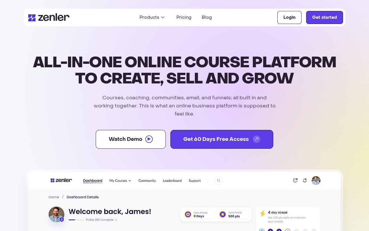 Screenshot of the New Zenler website