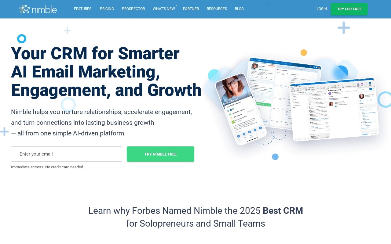 Screenshot of the Nimble website