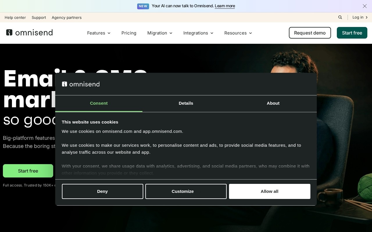 Screenshot of the Omnisend website