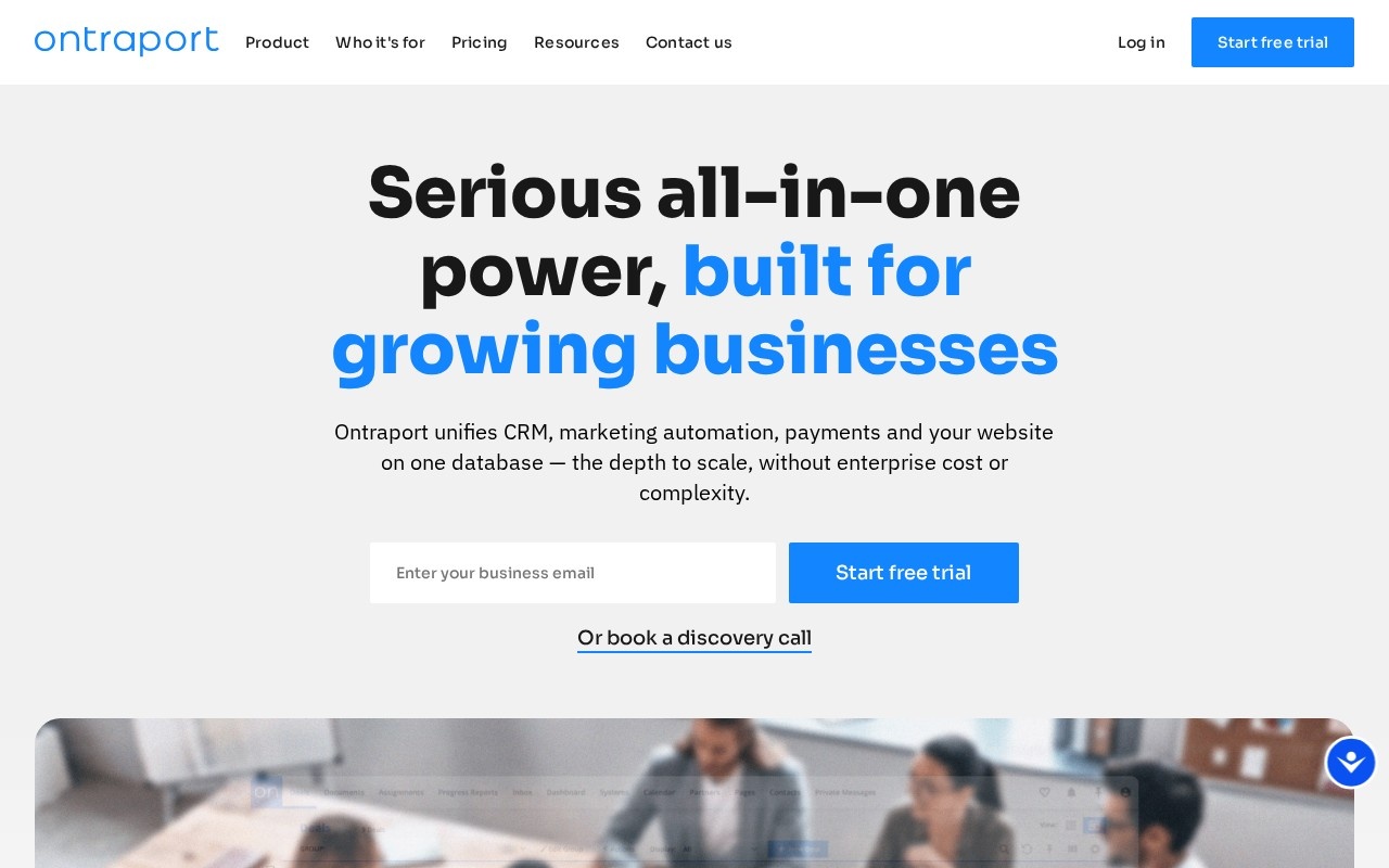 Screenshot of the Ontraport website
