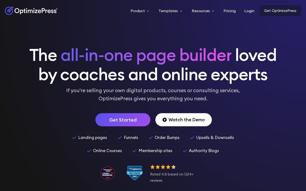 Screenshot of the OptimizePress website