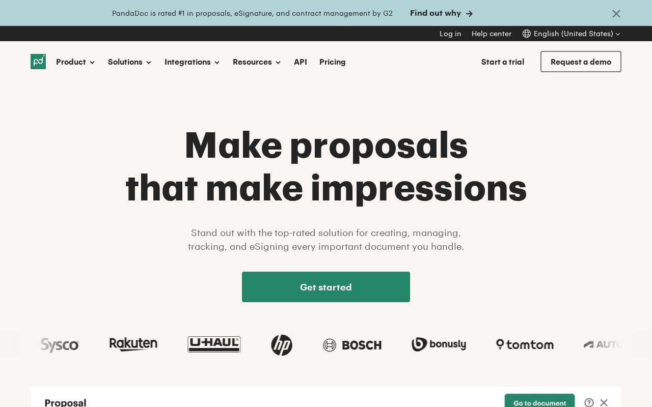 Screenshot of the PandaDoc website