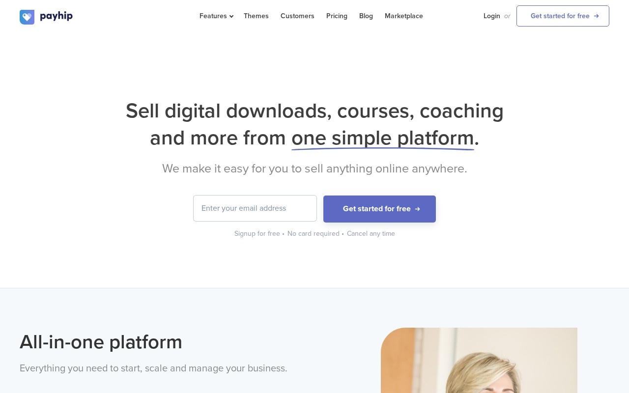 Screenshot of the Payhip website