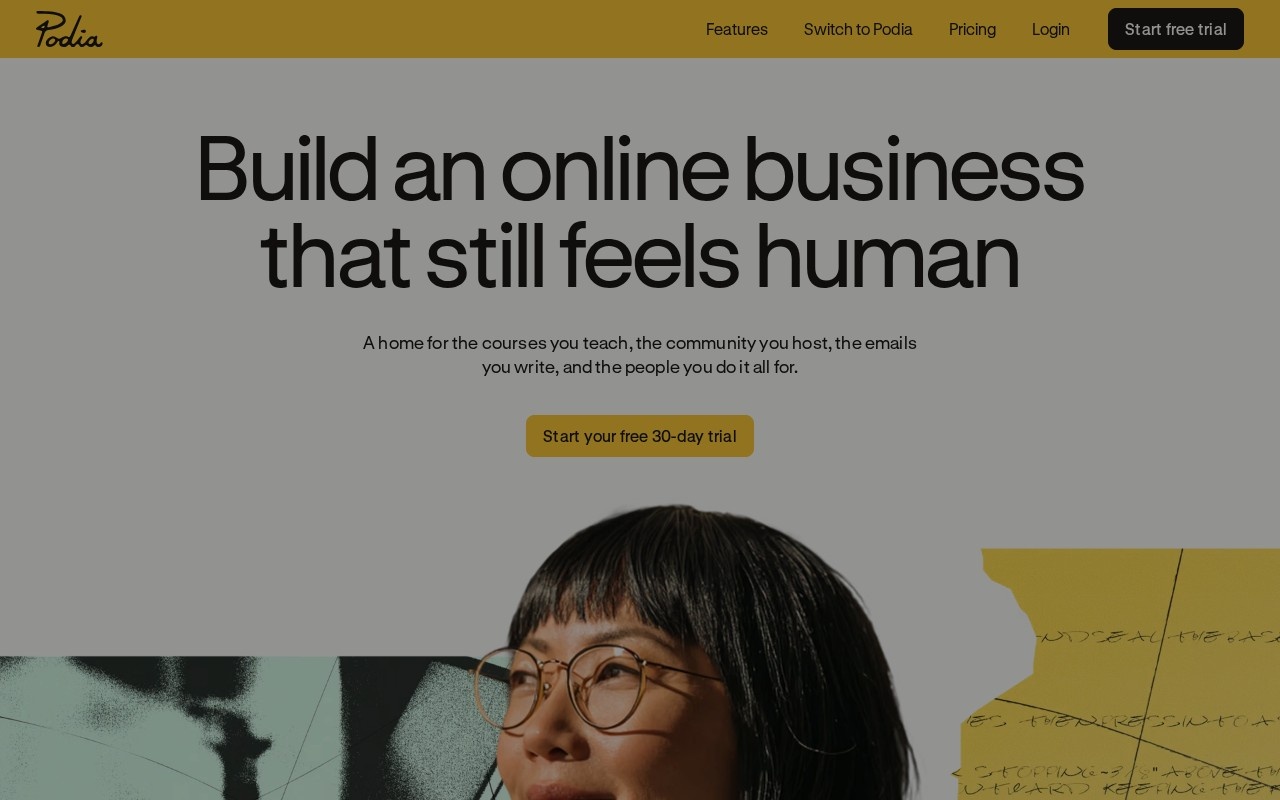 Screenshot of the Podia website