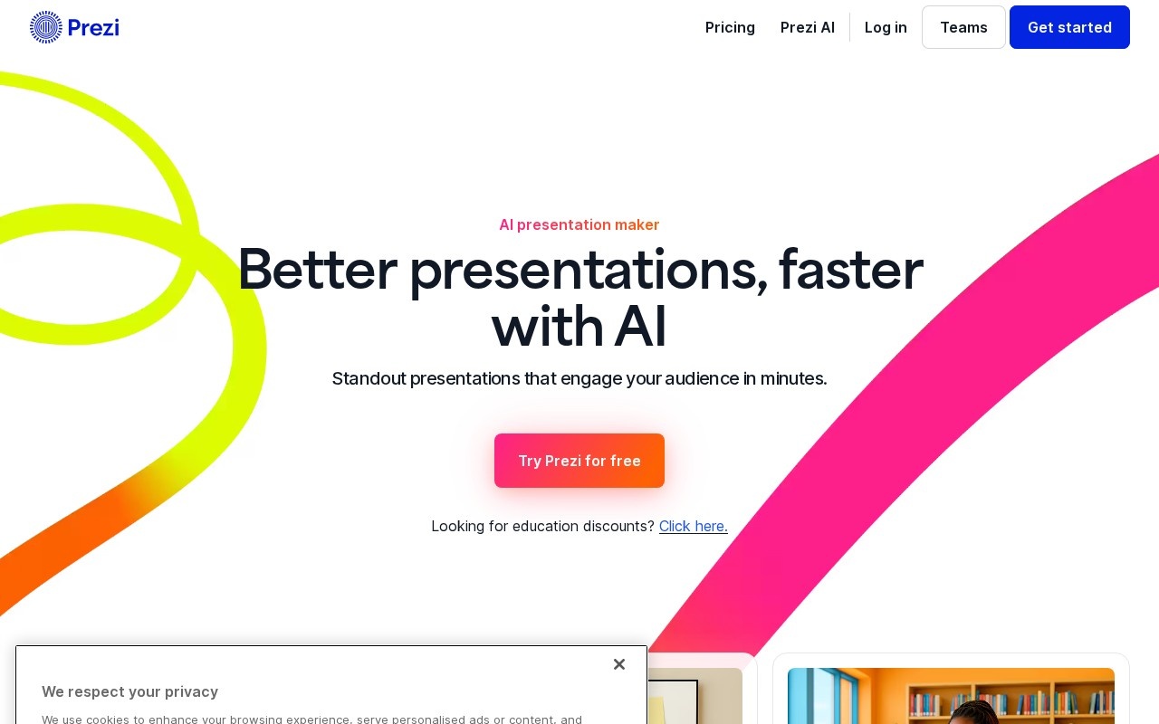 Screenshot of the Prezi website
