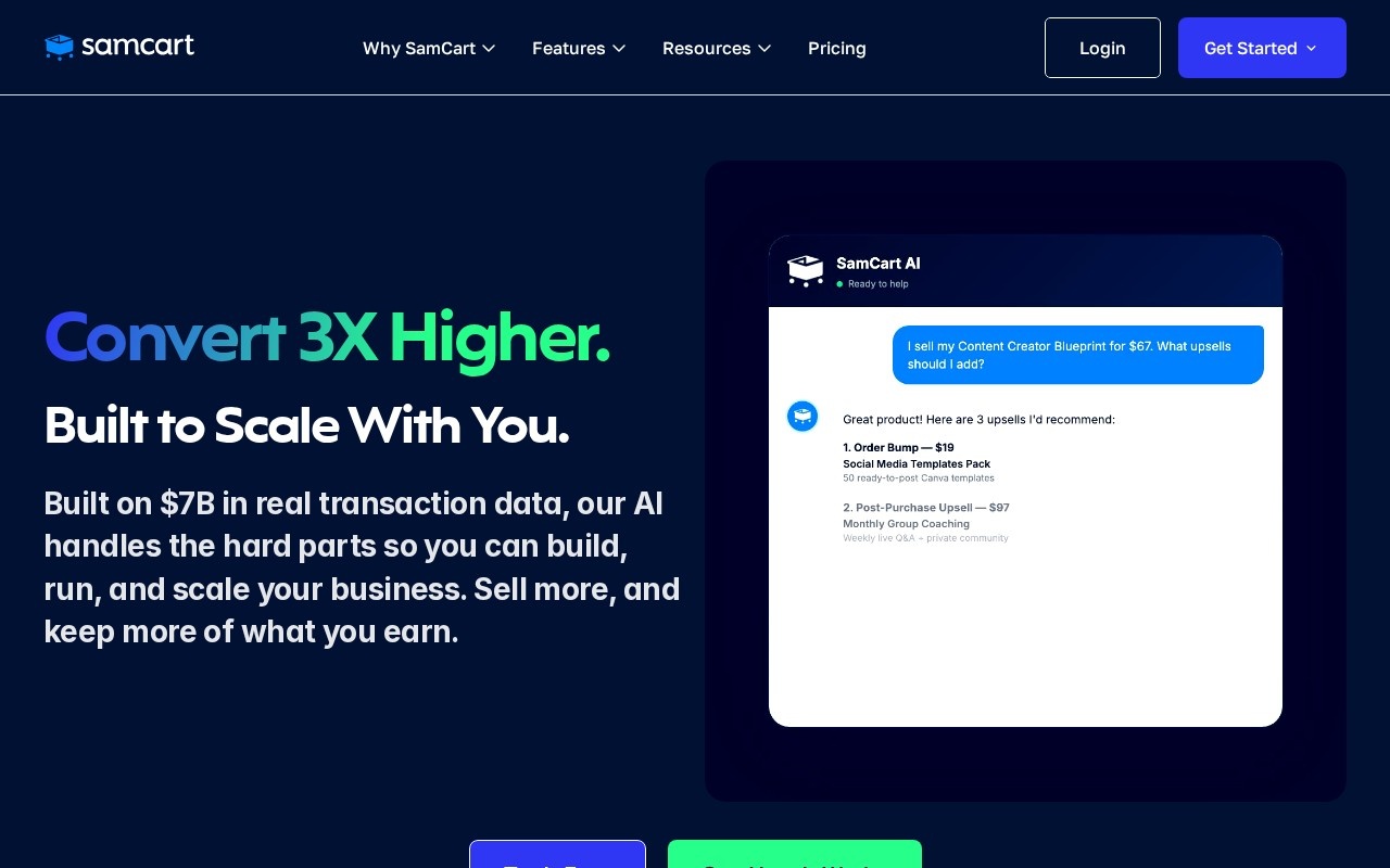 Screenshot of the SamCart website