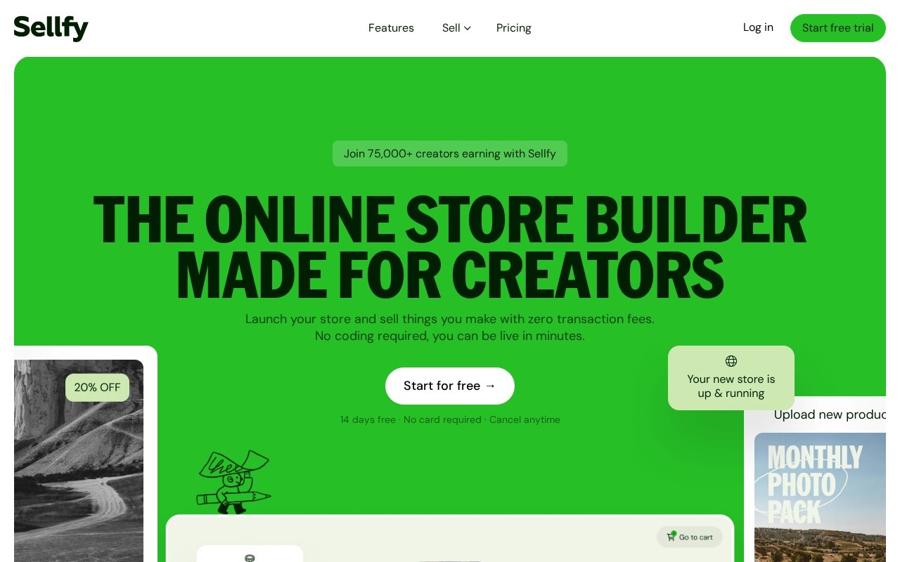 Screenshot of the Sellfy website