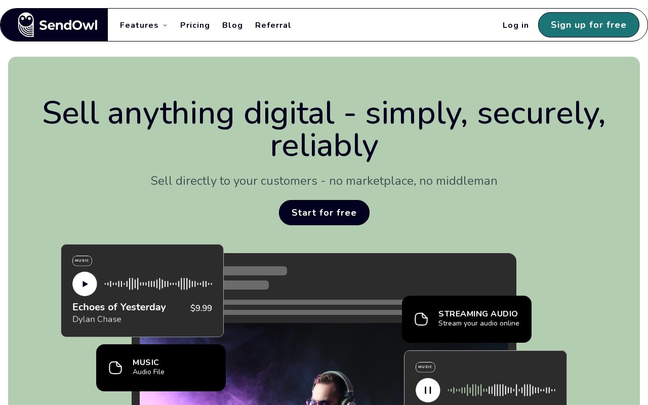 Screenshot of the SendOwl website