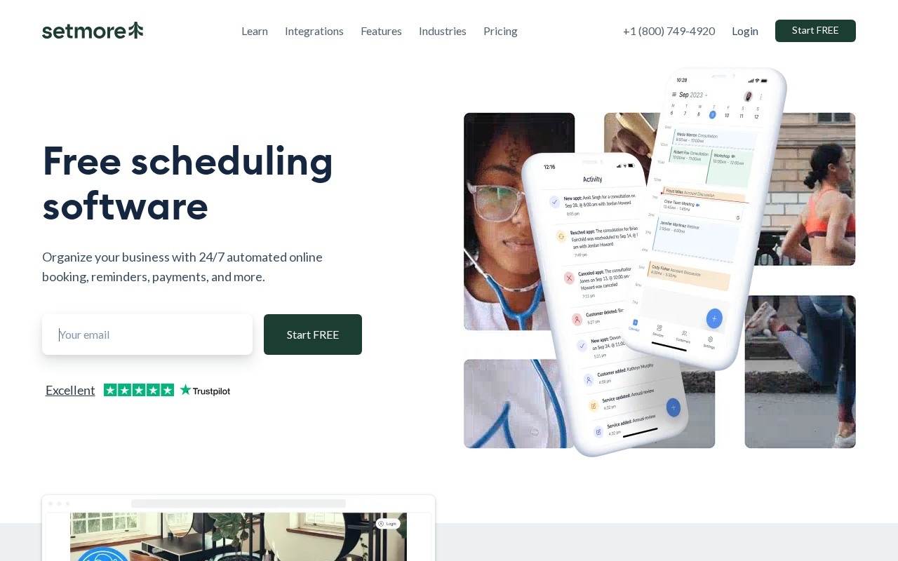 Screenshot of the Setmore website
