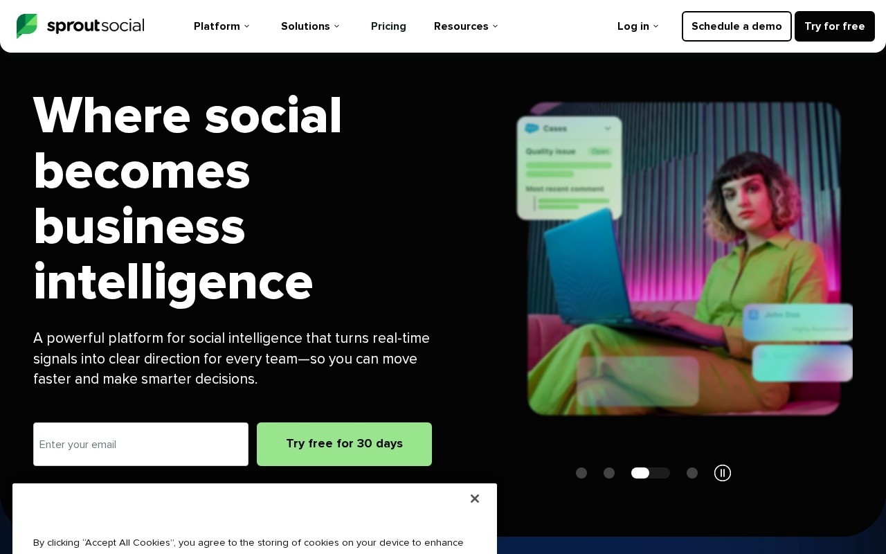 Screenshot of the Sprout Social website
