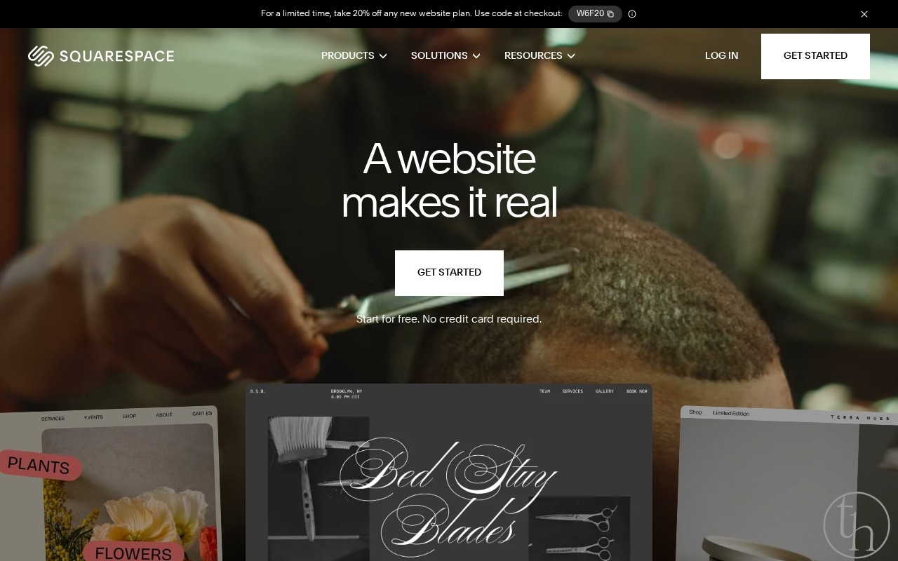 Screenshot of the Squarespace website