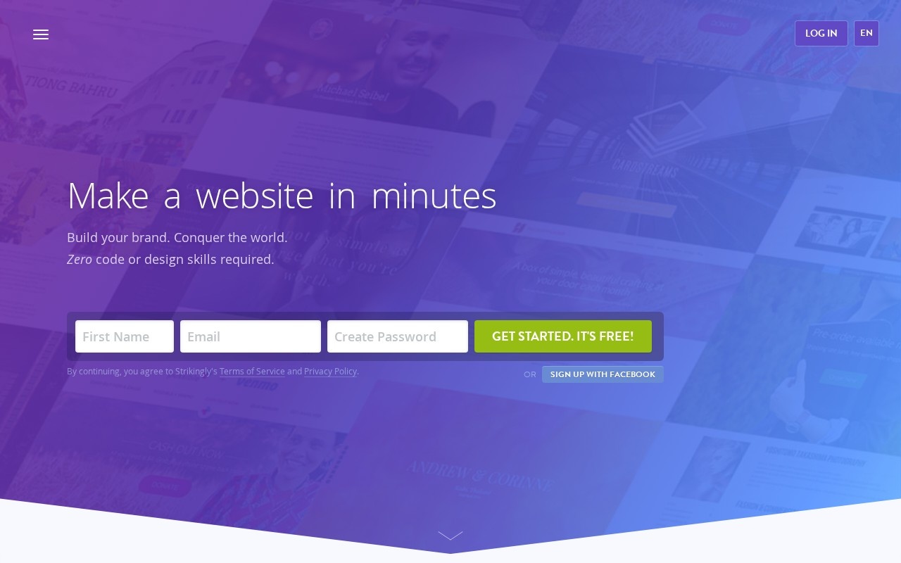 Screenshot of the Strikingly website