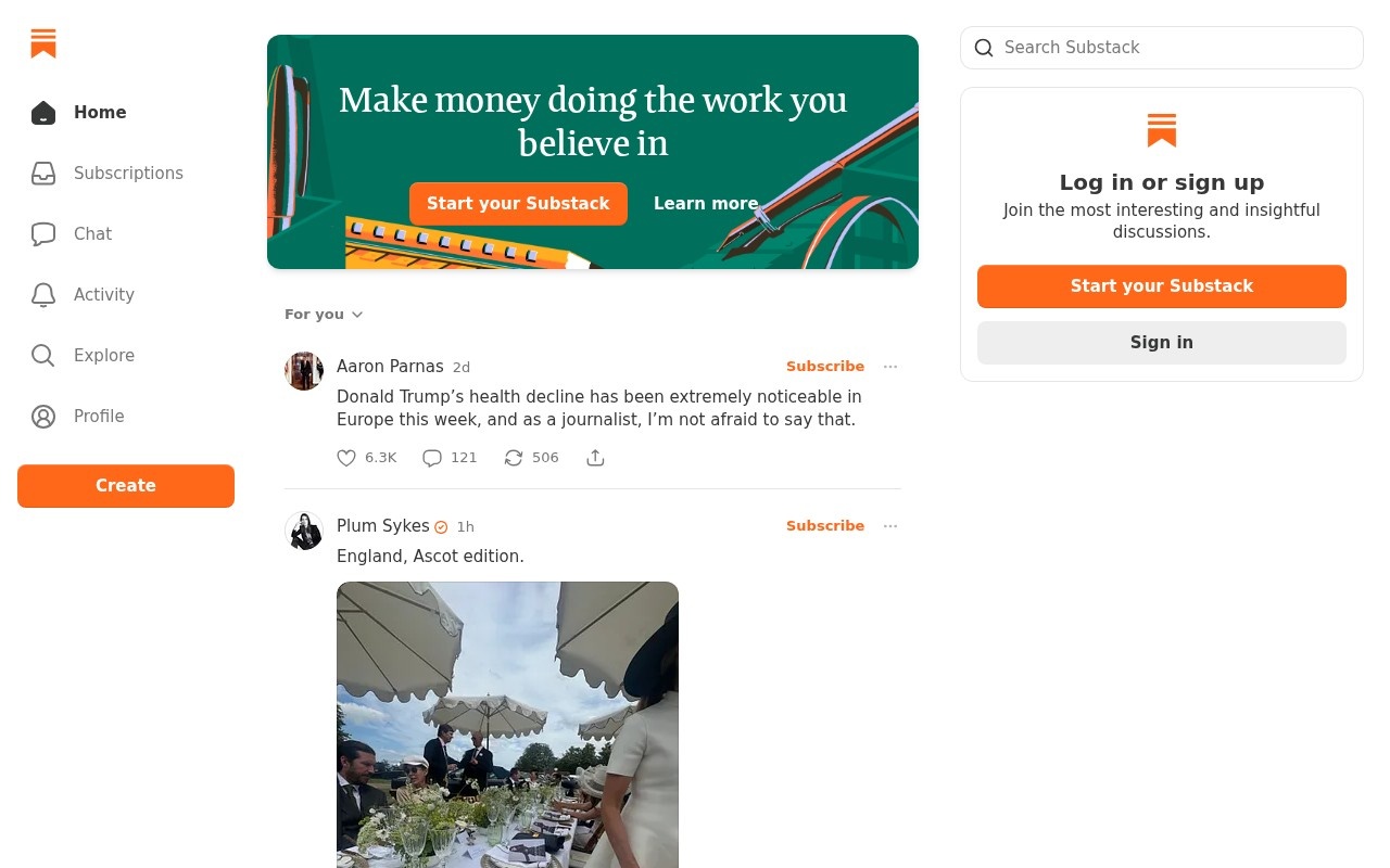 Screenshot of the Substack website