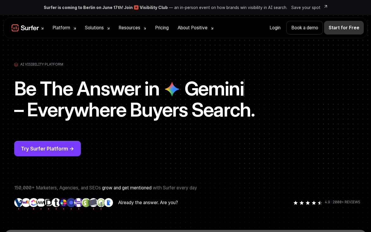 Screenshot of the Surfer website