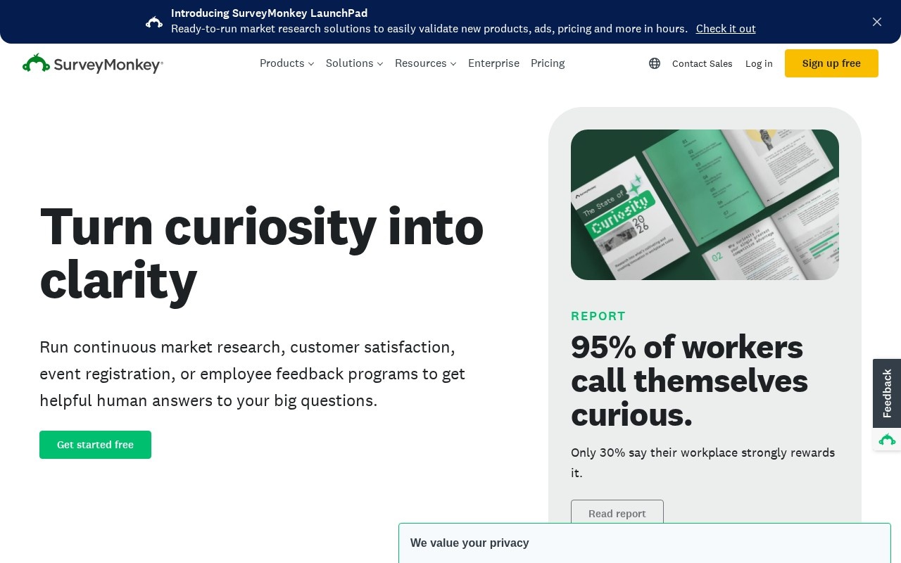 Screenshot of the SurveyMonkey website