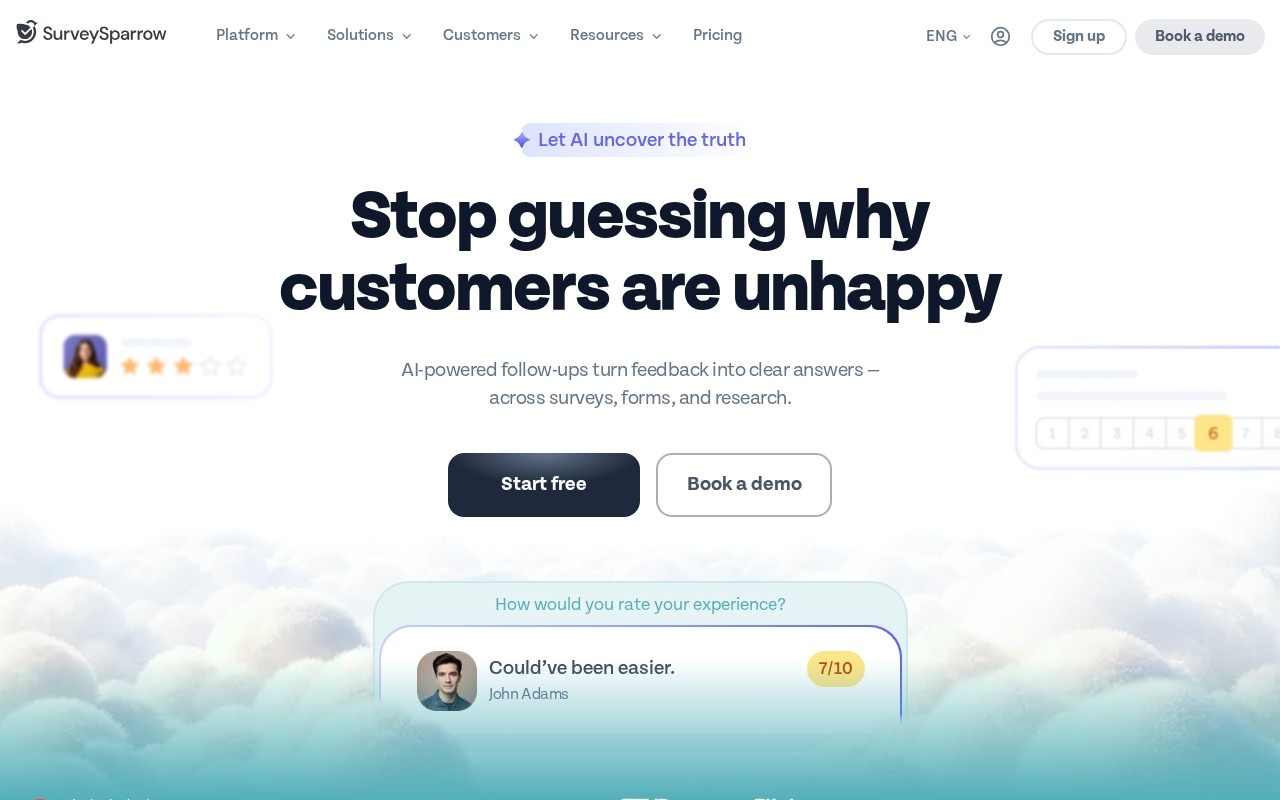 Screenshot of the SurveySparrow website