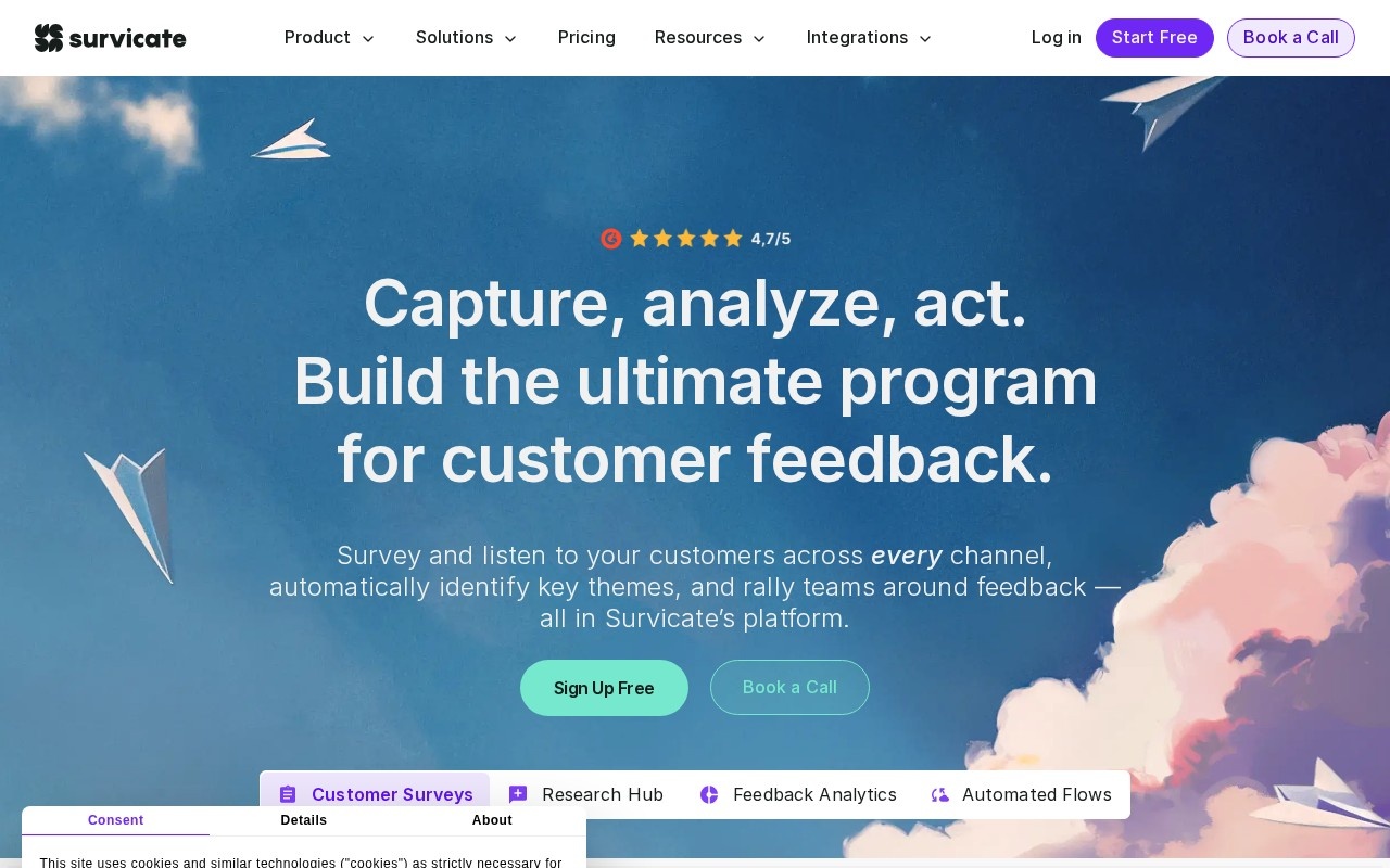 Screenshot of the Survicate website