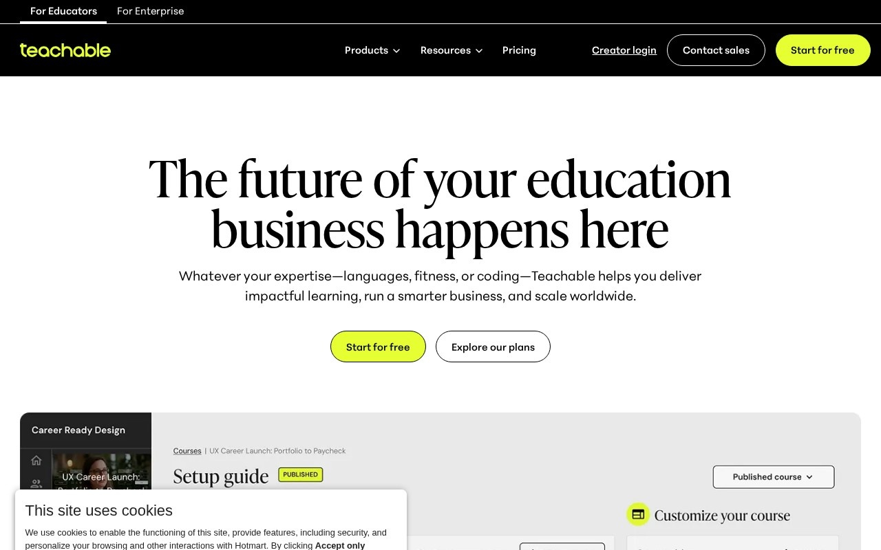 Screenshot of the Teachable website