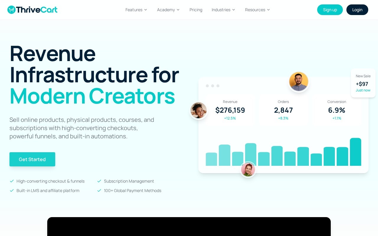 Screenshot of the ThriveCart website